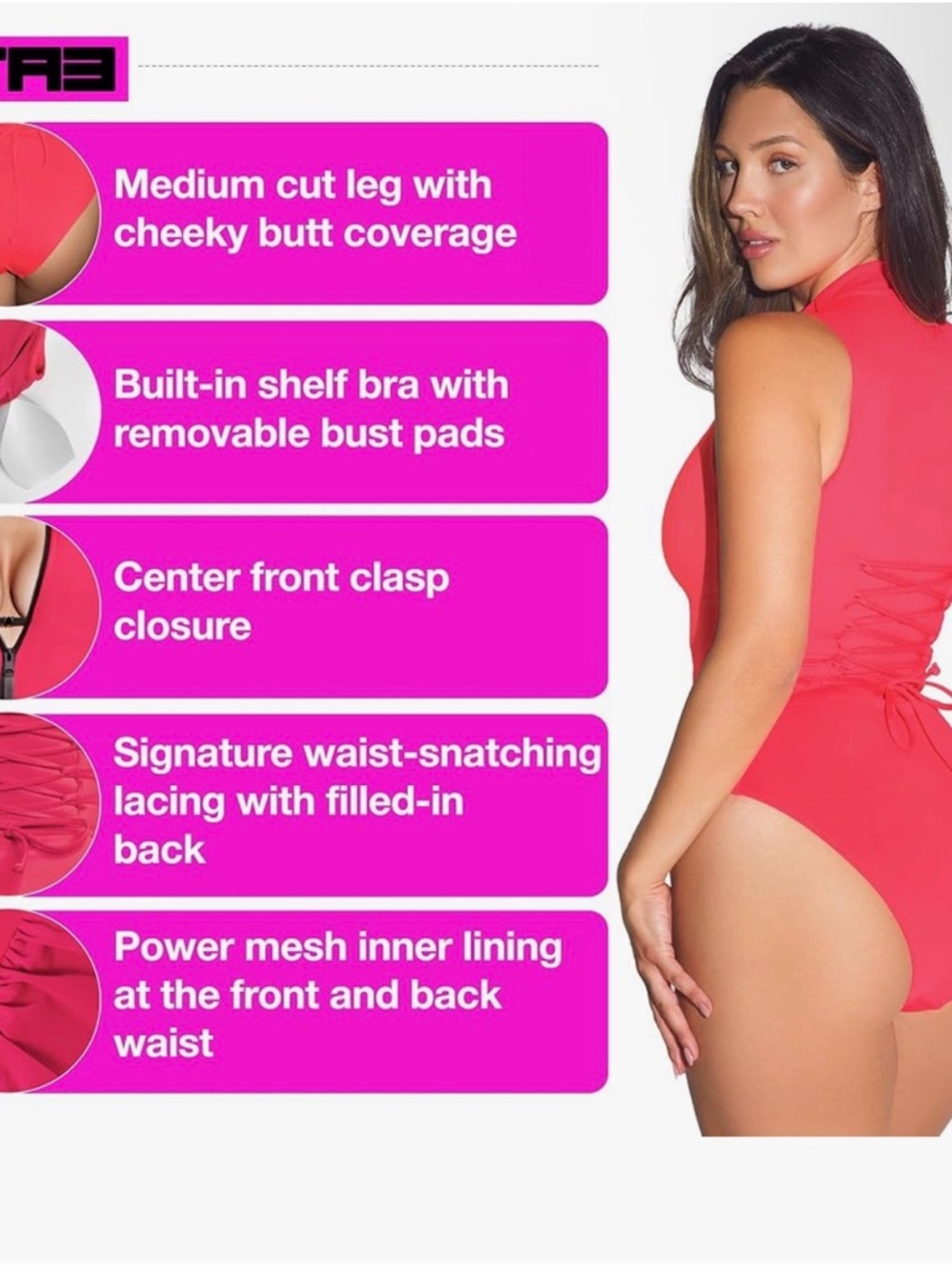 TA3 Hot Coral high cut sleeveless surfy 3X Zip-Front One-Piece Swimsuit - Picture 2 of 8